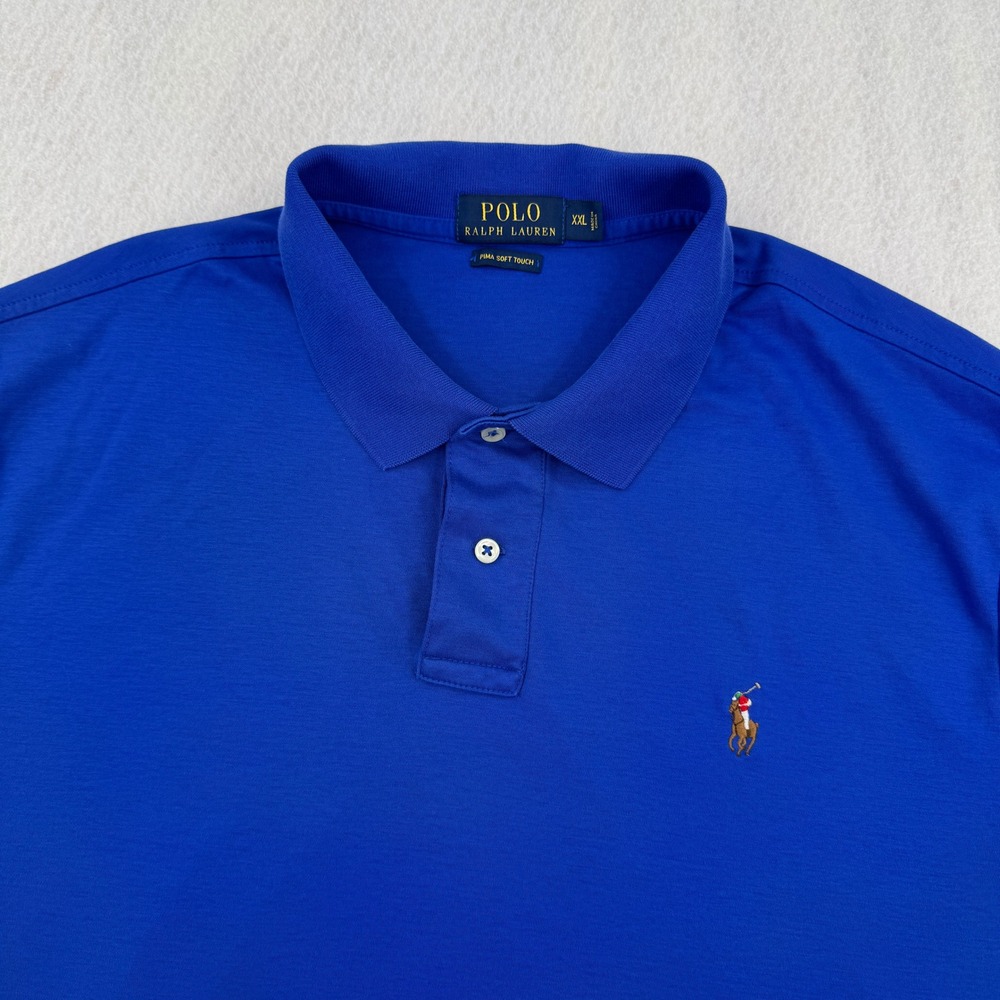 Polo Ralph Lauren Mens XXL Blue Pima Soft Touch Short Sleeve Polo Flesh Pony